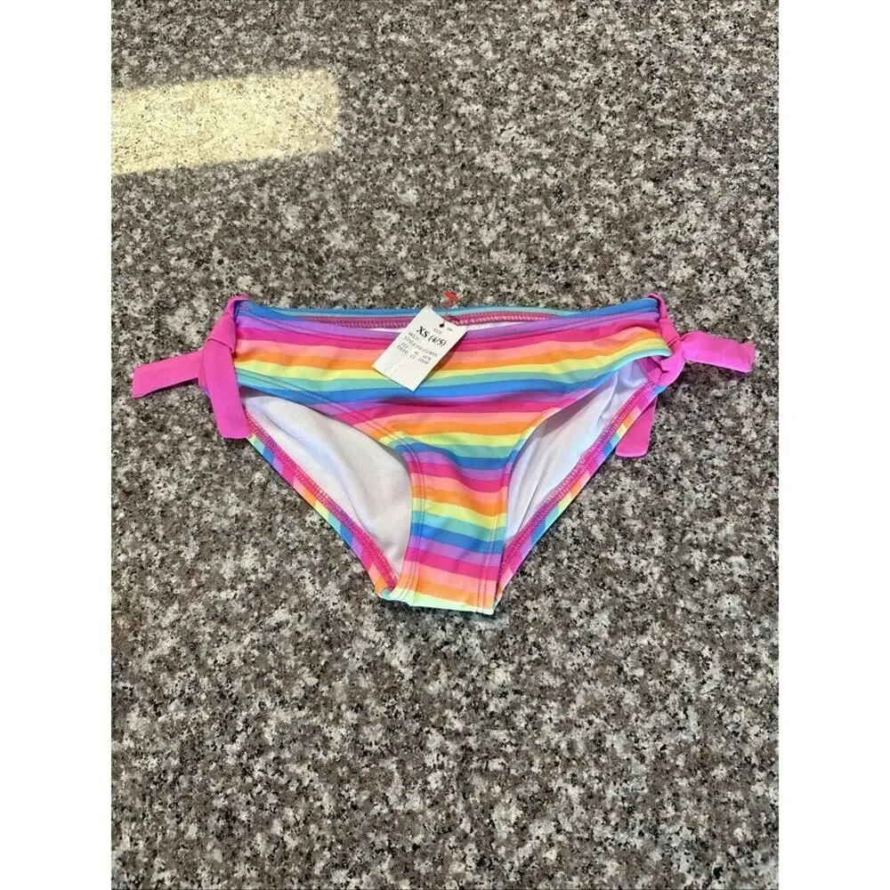 NWT CAT & JACK Youth Girl's Aqua Multi Stripe Bikini Bottoms Size XS (4/5)